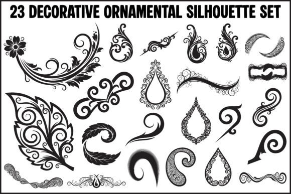 23 Decorative Ornamental Silhouette Set: A Versatile Graphic Design Asset for Content Creators
