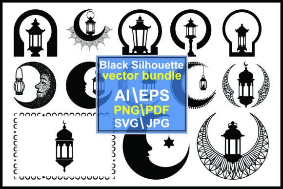 Black Crescent Moon Islamic Decorative Graphics for Creative Sellers