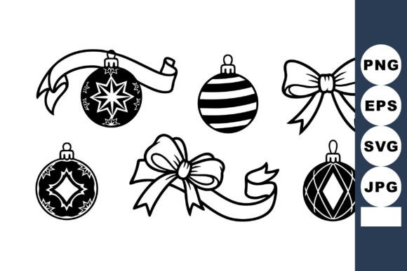 Black Silhouette Christmas Ornaments & Bows: A Graphic Design Asset for Elegant Holiday Publishing