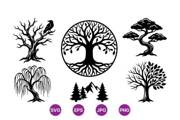 Decorative Tree Silhouettes Clipart: A Nature-Inspired Graphic for Branding and Packaging