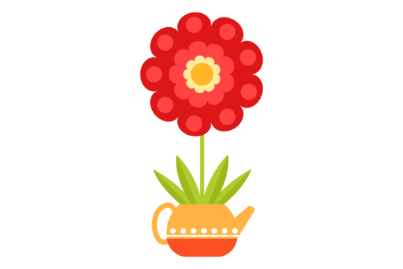 Red Flower in Decorative Teapot: A Versatile Graphic Design Asset for Branding